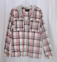 NWT No Boundaries Men’s S 34-36 Zip Hooded Gray Plaid Lightweight Flannel Shirt