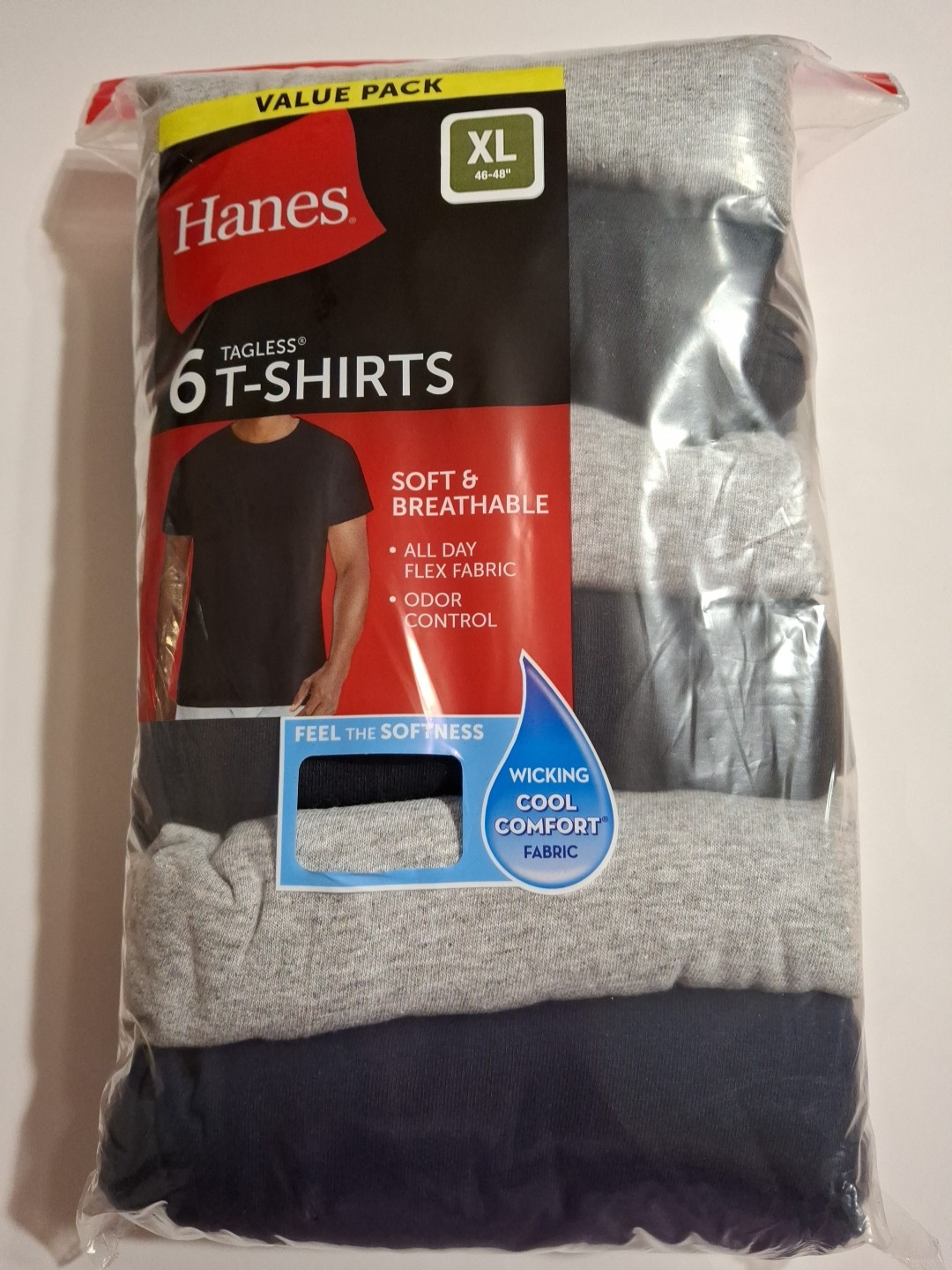 Hanes 6 Pack Mens T-Shirts Crew Neck Cool Comfort Size XL Value Pack Tagless NEW gallery