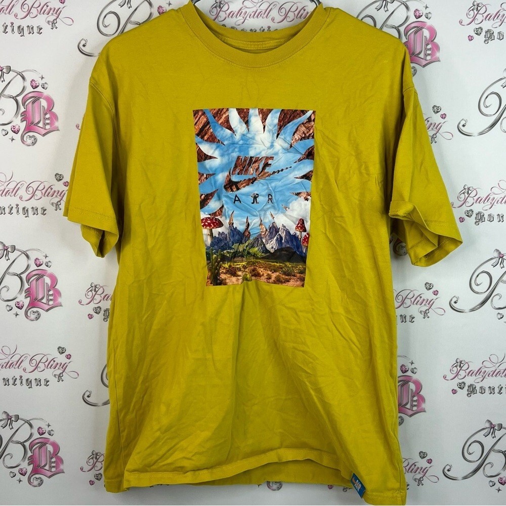 Nike air tshirt loose fit Graphic Tee yellow blue mushrooms Yellow gallery