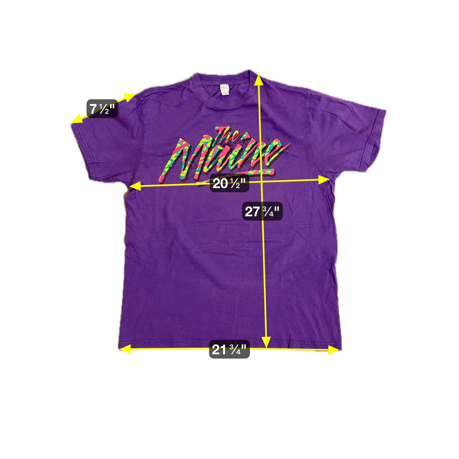 Late 80s / Early 90s Vintage The Maine Men's Large T-Shirt Neon Graphic Purple gallery