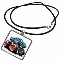 3dRose Necklace With Rectangle Pendant -Monster Truck Illustration Illustrations