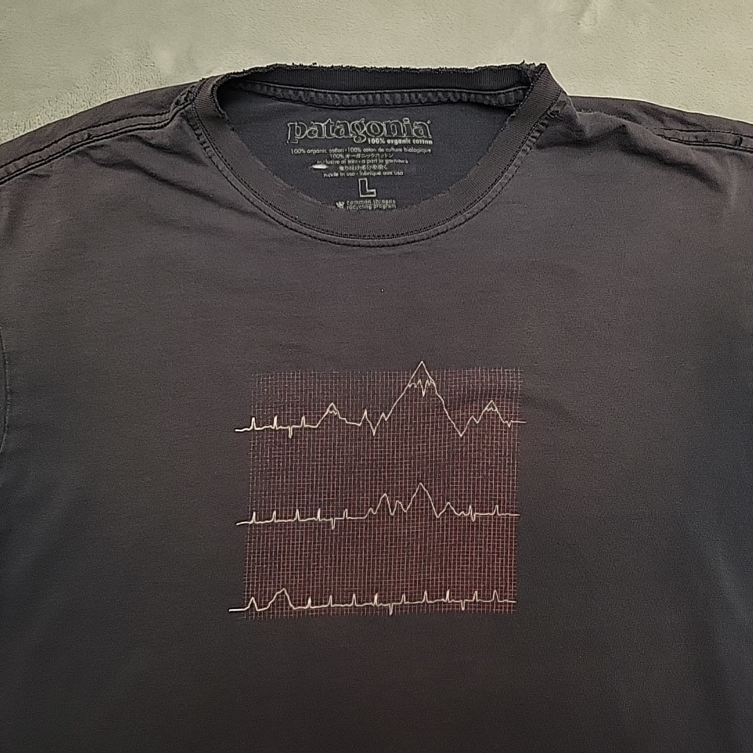 Patagonia Shirt Mens Large Blue Grunge Retro Nature Made in USA Organic Cotton gallery