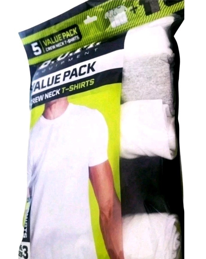 BUM 5x Value Pack Men's T-shirts, Cotton (3 White, 1 Gray, & 1 Black), Large gallery