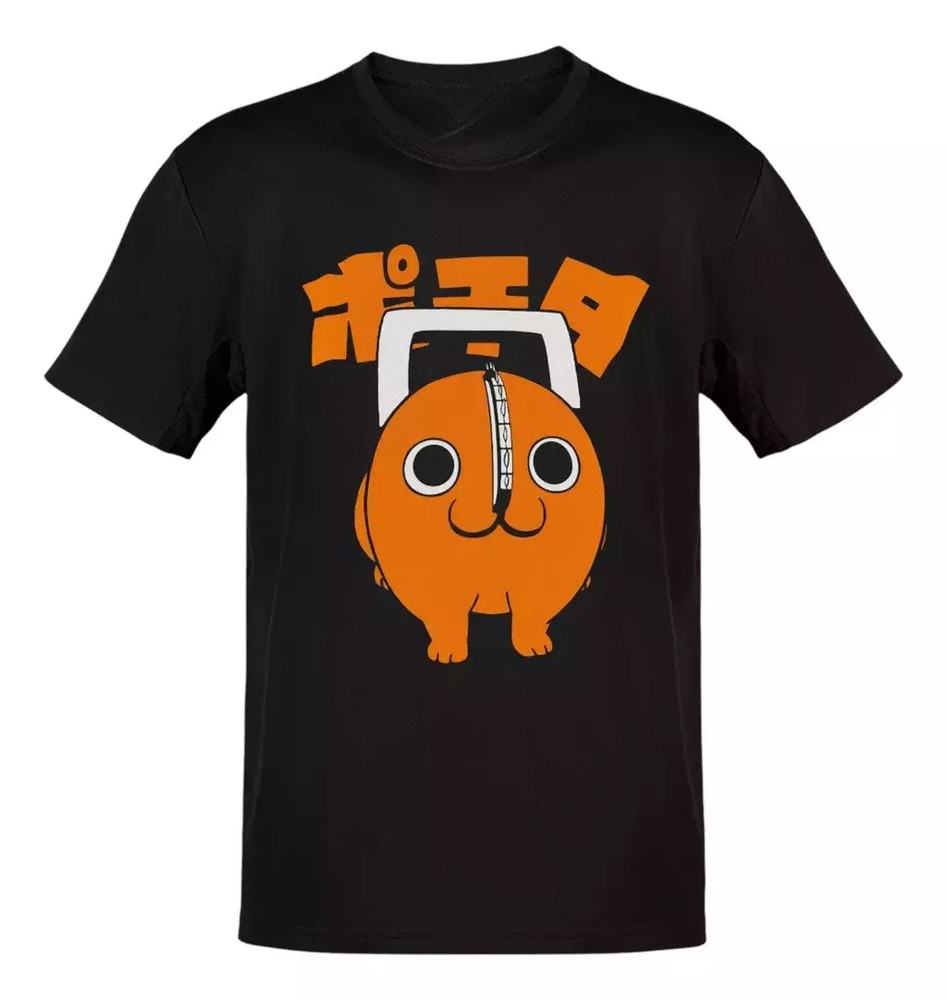 Anime Chainsaw Man Pochita Panel Letras Naranjas T-Shirt Size S-5XL