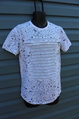 Carbon Short Sleeve Paint Splatter Distressed Shirt Shredded Zipper Size MEDIUM