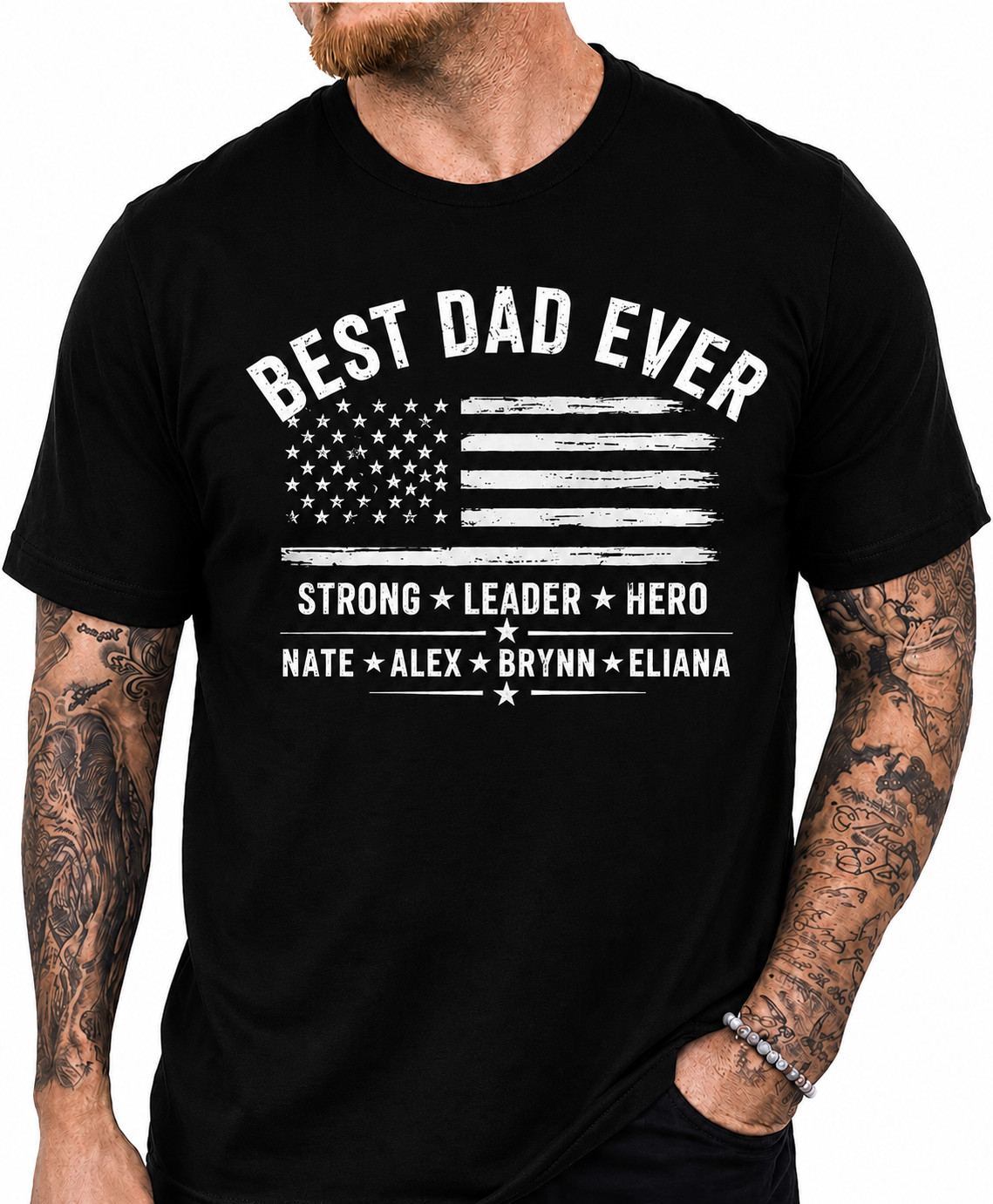 Personalized Best Dad Ever T-Shirt Custom Dad Gift American Flag Tee Size S-5XL gallery
