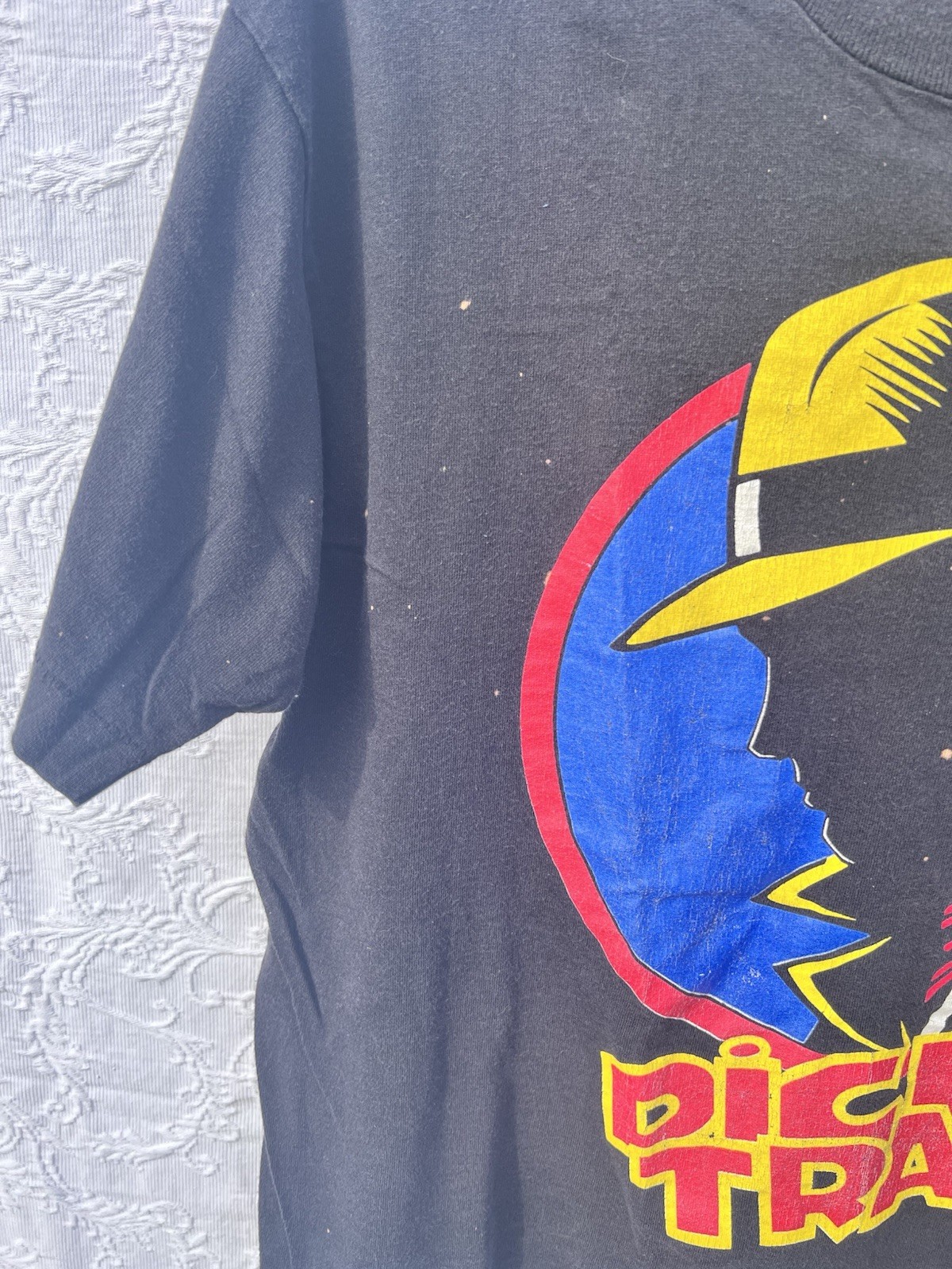 VINTAGE 1980s 1990s Dick Tracy T-Shirt , XL Disney Black ORIGINAL Flaws gallery