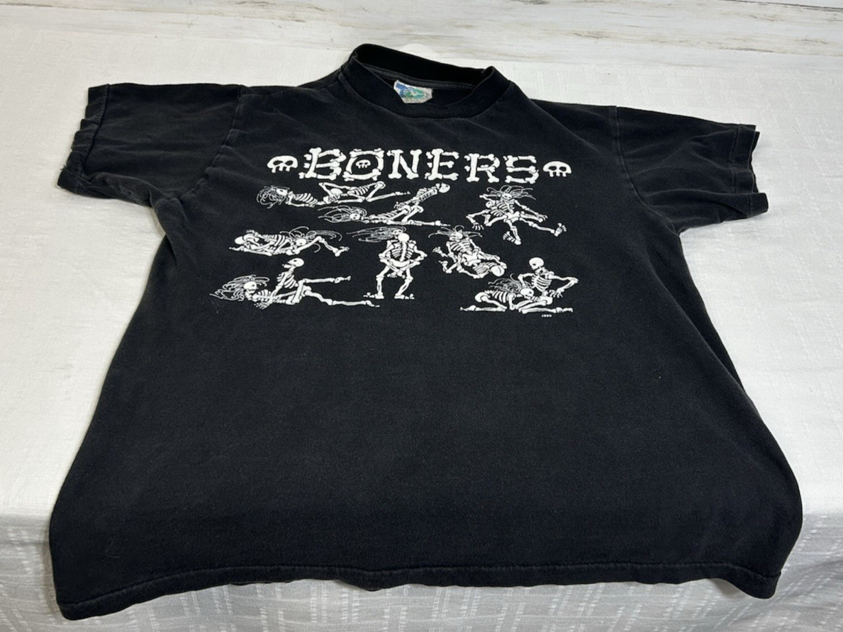 Vtg. 90’s Skeleton Tourchamp Boners Men Single Stitch T-Shirt Size SLIM LARGE