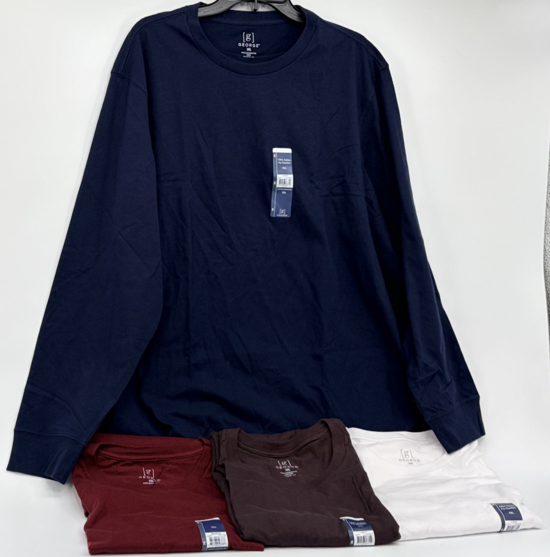 George Mens Long Sleeve Easy Care Crew Neck Causual T-shirts Cotton Lot of 4 3XL gallery