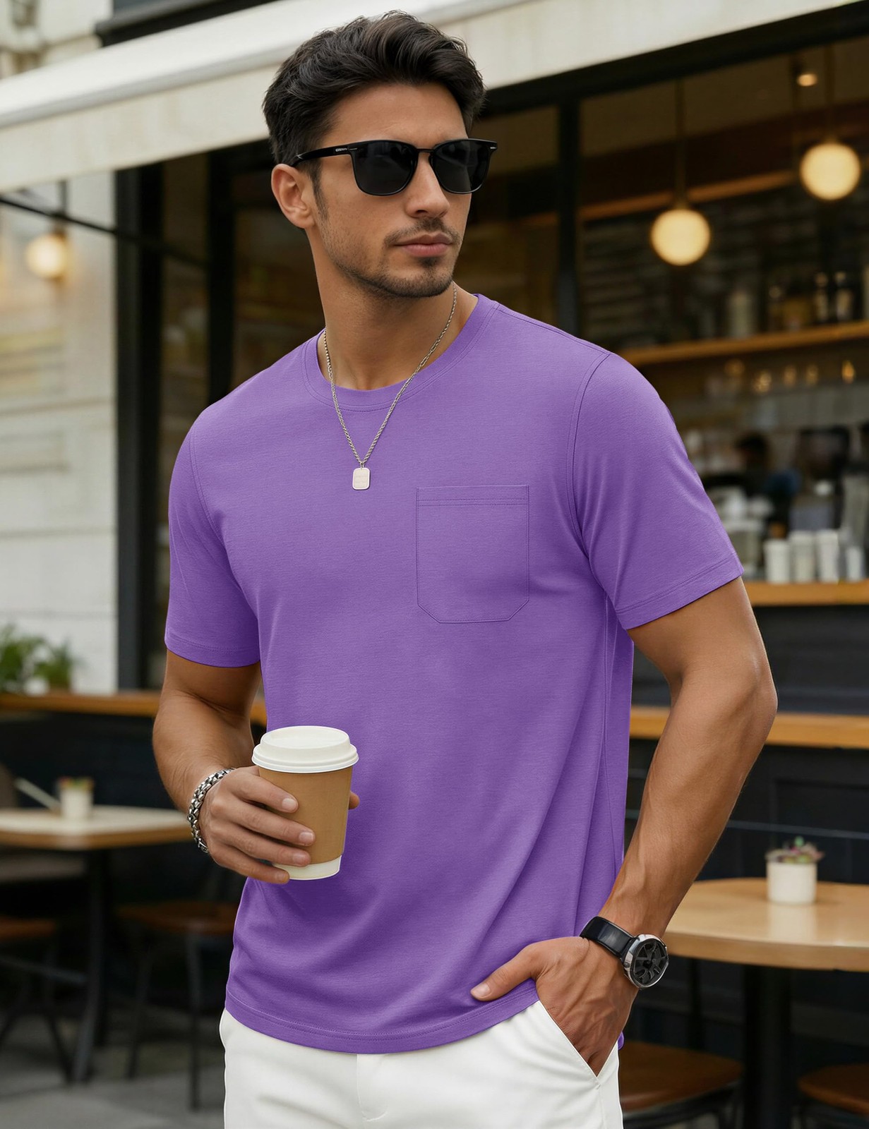 TACVASEN Men's T-Shirts Summer Shirts Casual Cotton XX-Large, Light Purple gallery