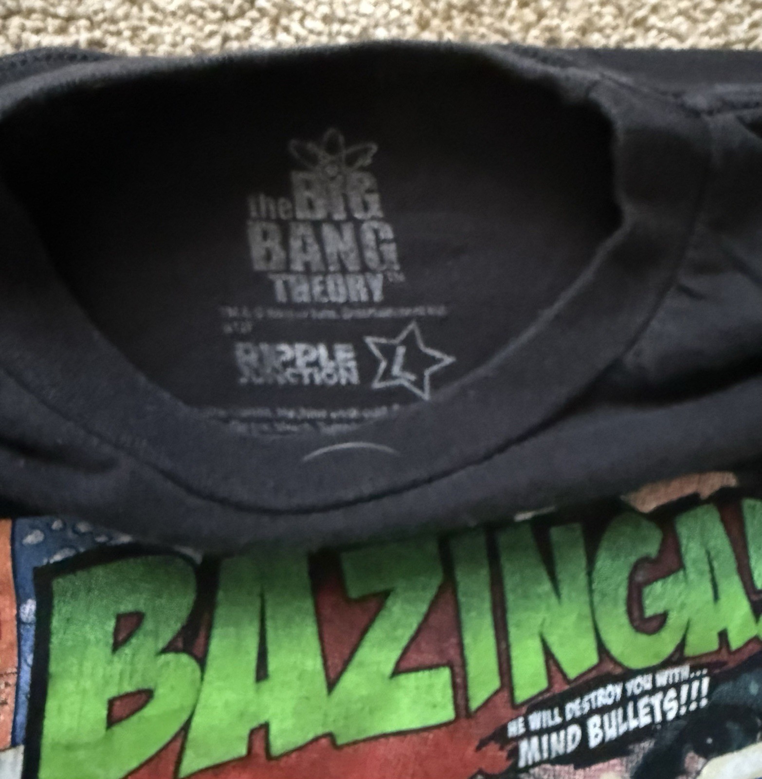 Ripple Junction Big Bang Theory BAZINGA Graphic Black T-Shirt Men’s Sz Large gallery