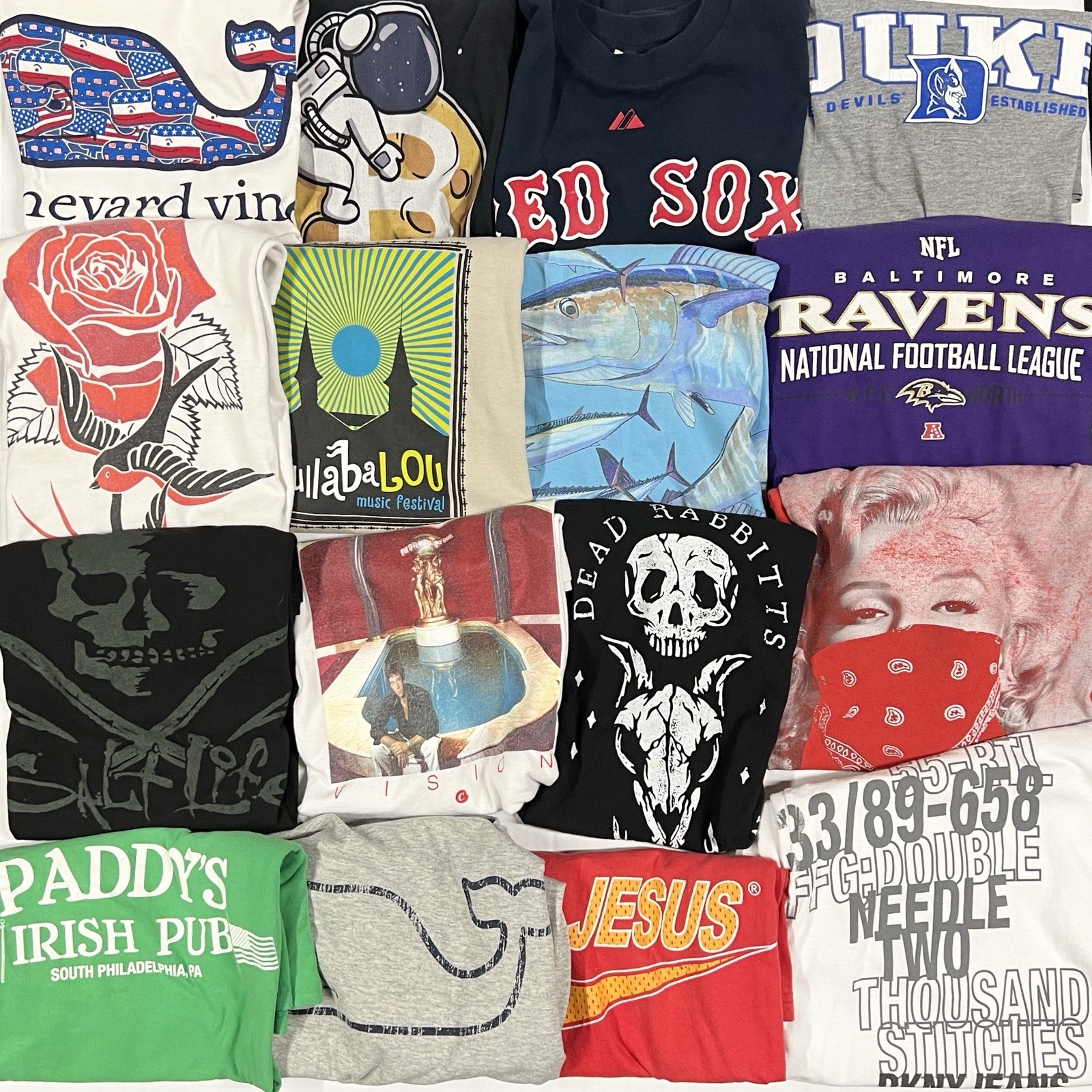 16 Tees Graphic T Shirt Lot Mix Modern Joblot For DIY Craft Upcycle Tie Dye Etc.