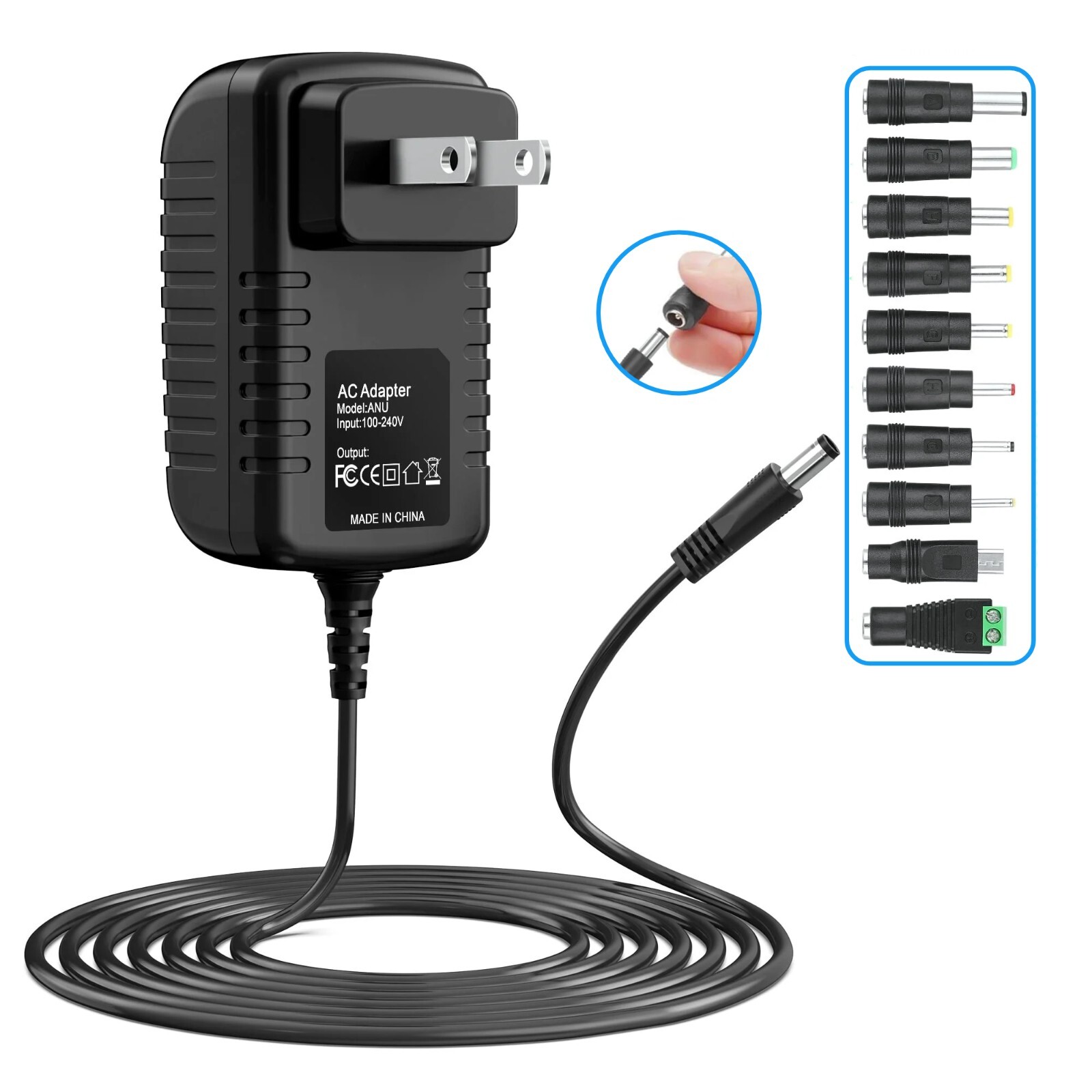 5V 2A Adapter Versatile Charger Cord with 10 Plugs USB Hub TV Box Tablet Camera