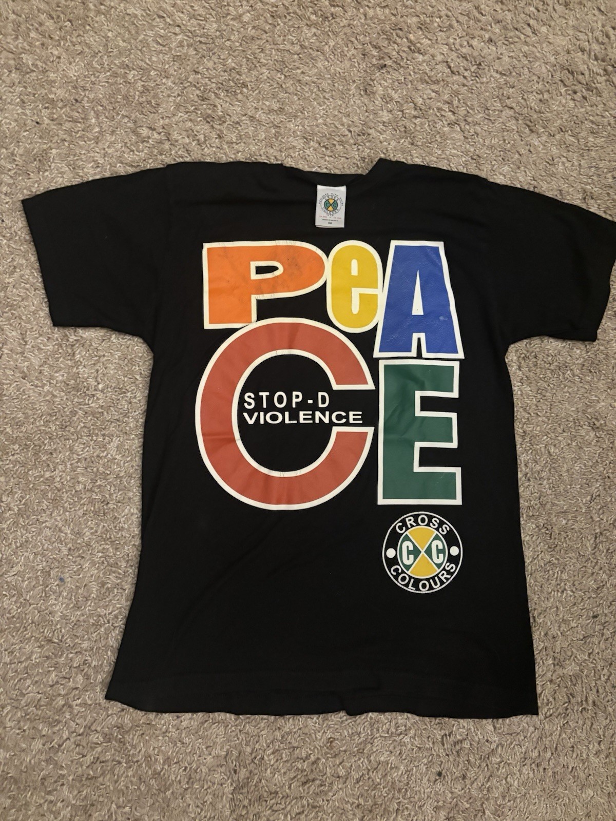 Vintage Cross Colours PEACE Stop-D the Violence Men’s T-Shirt Black Large