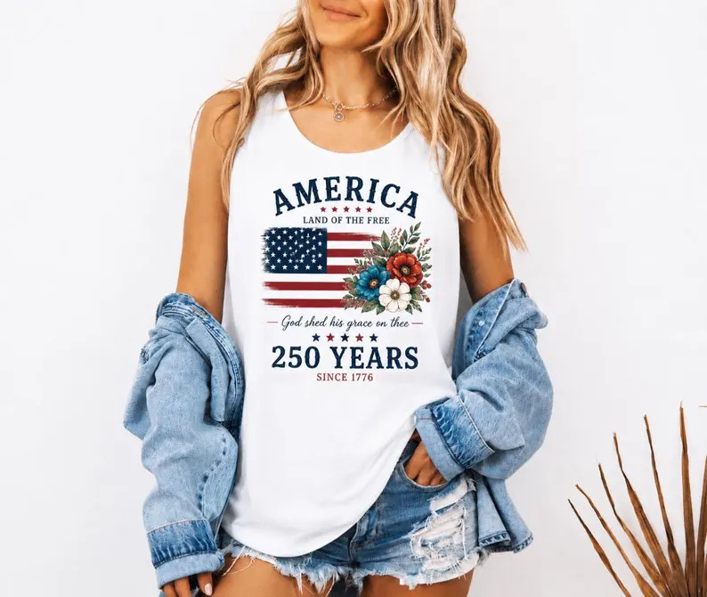 America Flag Floral Tank Top Patriotic USA Anniversary gallery