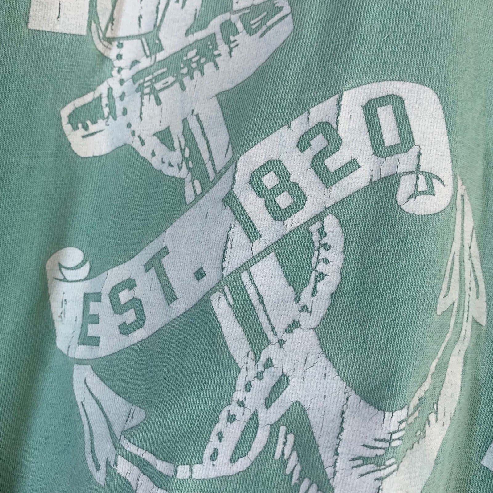 Ivory Ella Maine Anchors Up Long Sleeve Pocket T-Shirt Green Coastal STAIN gallery