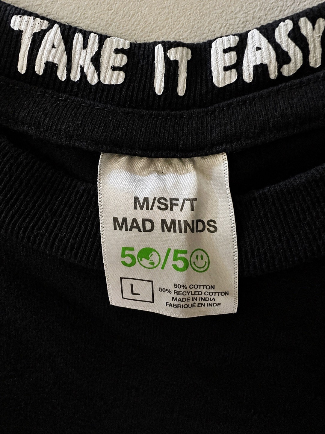 M/SF/T Misfit Mad Minds Take It Easy Mens T-Shirt Sz L Black Orange Graphic Tee gallery