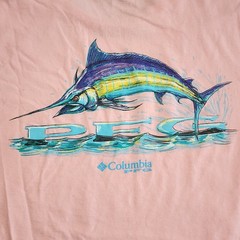 Columbia PFG Double Sided Graphic Pink Crew Neck T Shirt Sz XL Fish Marlin Gear