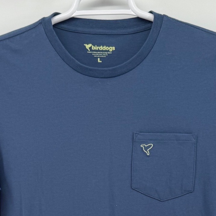 Birddogs Mens Long Sleeve Pocket T-Shirt Slate Blue Large Cotton Blend Logo Tee gallery