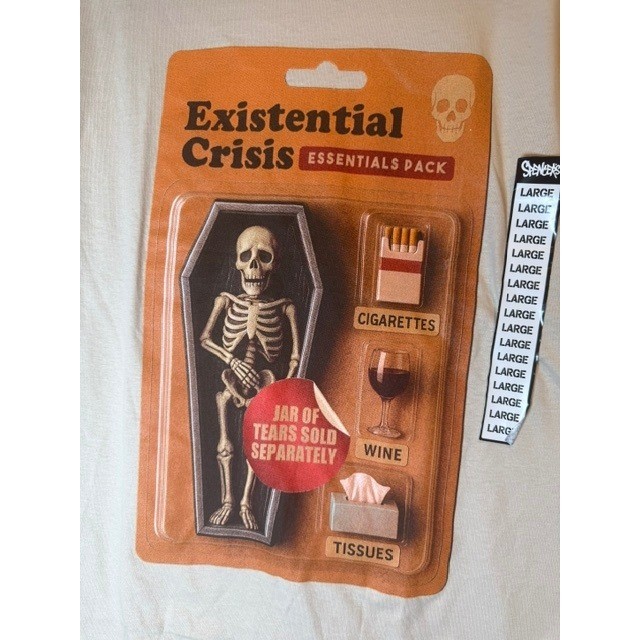 Spencers Existential Crisis Essentials Pack Graphic Tee Tan Mens Large NWT gallery
