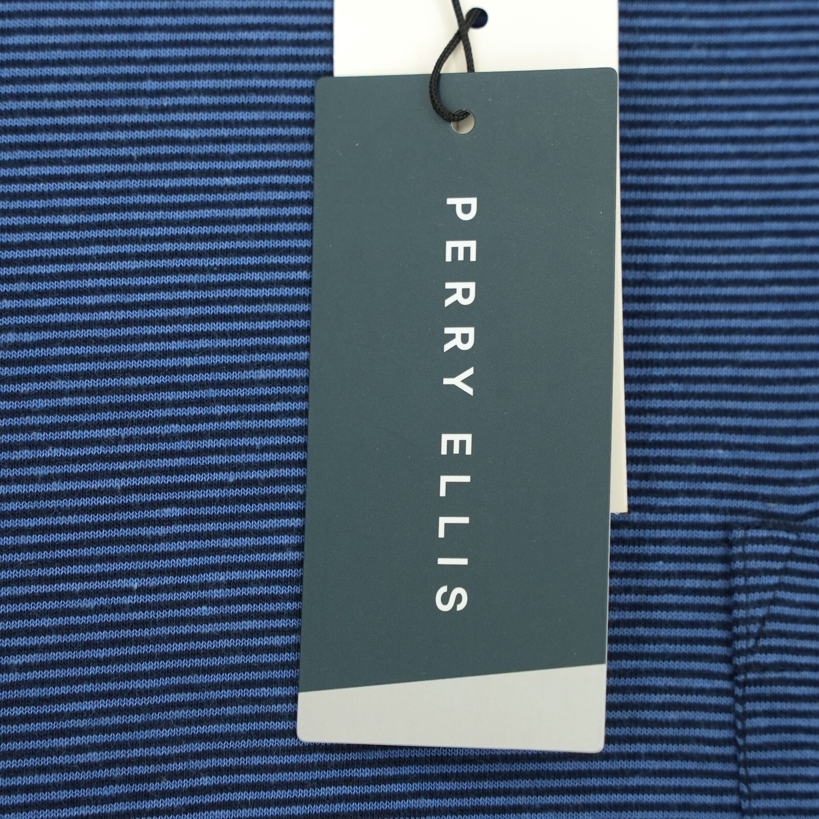 Perry Ellis Men's Short-Sleeve Shirt XL Blue Black Striped Pocket NWT gallery