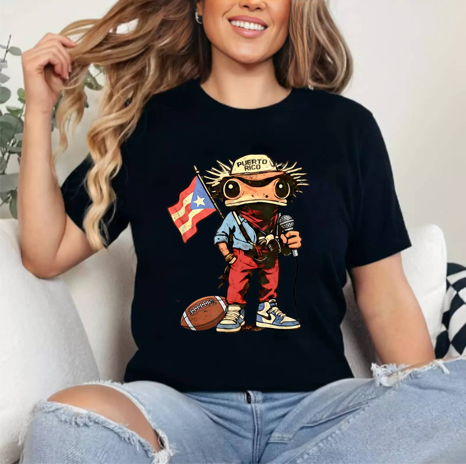 Puerto Rico Coqui Frog Funny Football Unisex T-Shirt gallery