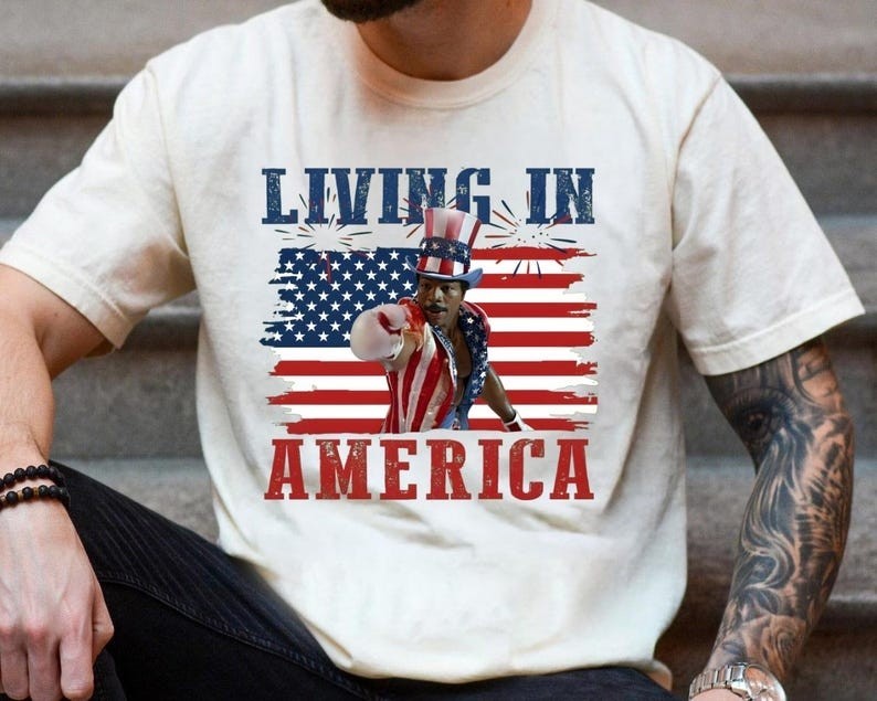 Apollo Creed Living In America T-shirt, Retro USA Shirt, 4th Of July Tee gallery