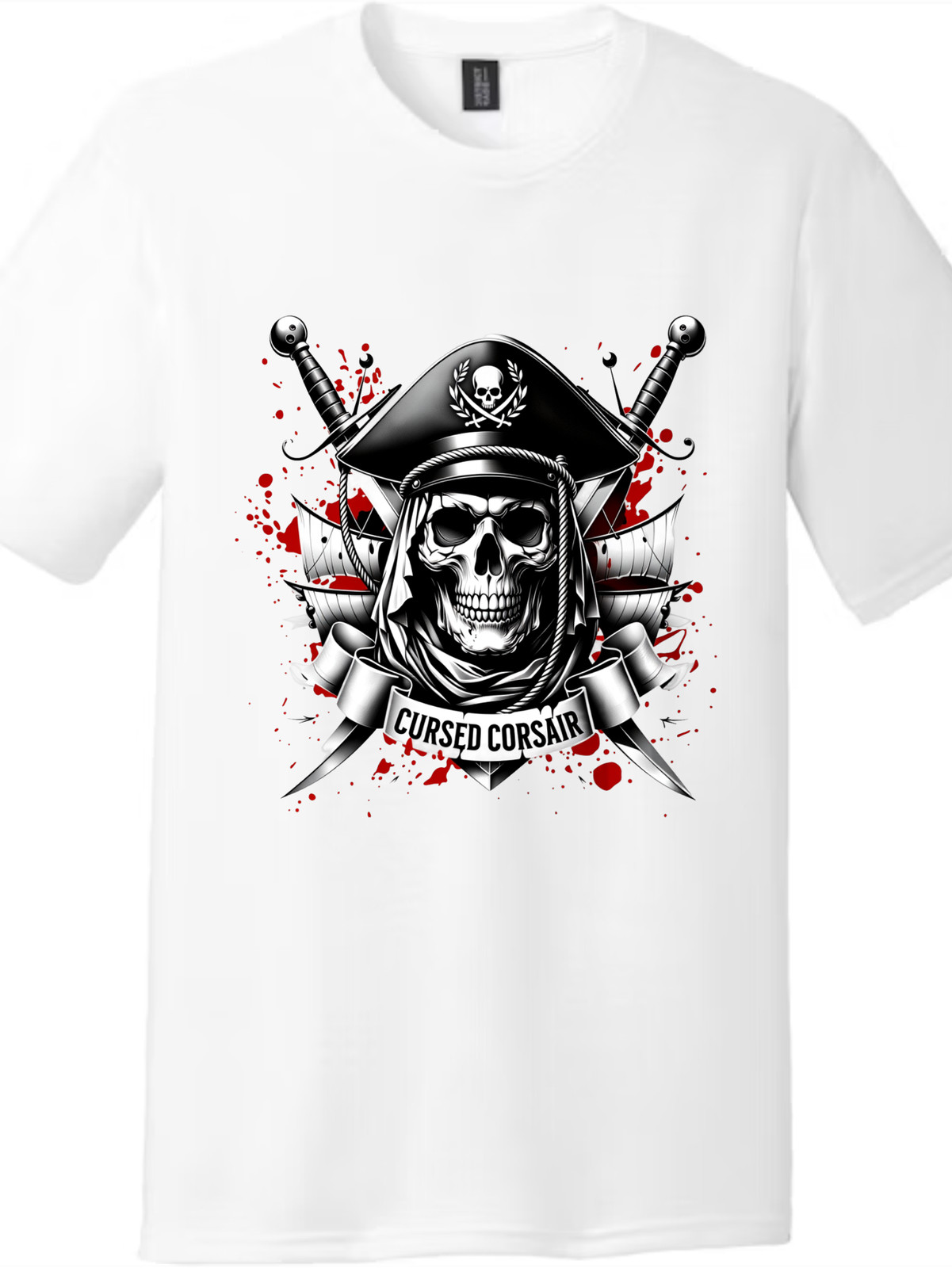Gothic Pirate Skull Graphic Tee | Cursed Corsair Design, Unisex Statement Shirt gallery