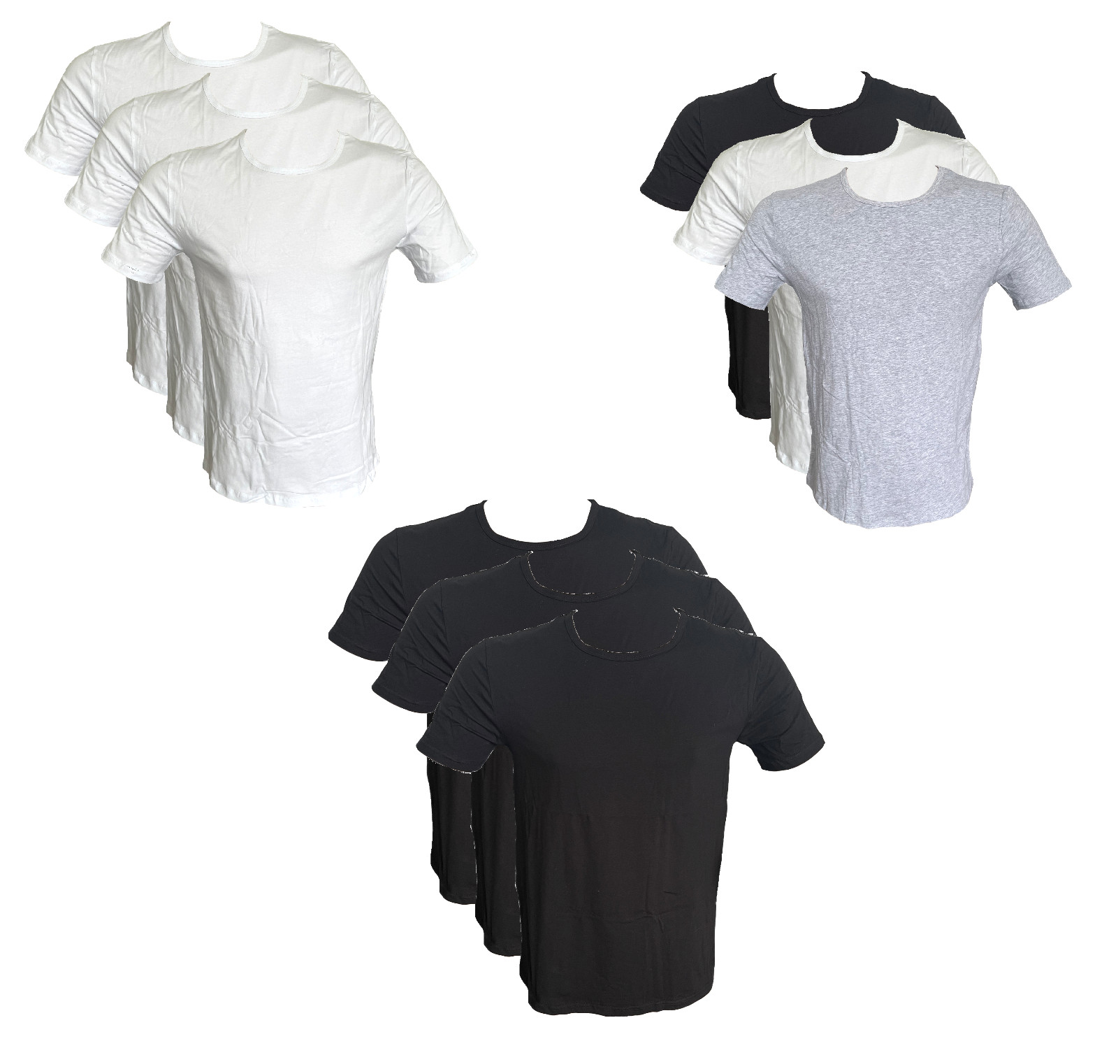 Mens Basic T-Shirt 3 Pack Short Sleeve White Black Gray Organic Cotton M L XL 2XL