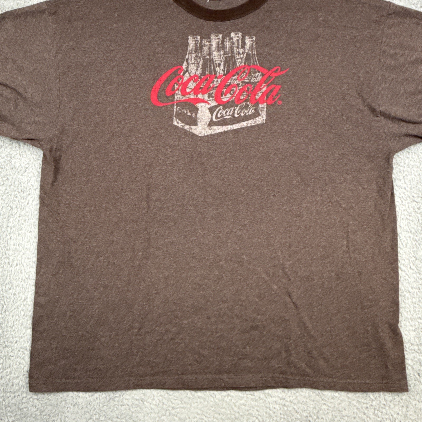 Coca Cola Ringer t-shirt BROWN Red Logo Men's SZ XXL 2X Bottles Retro COKE SODA gallery