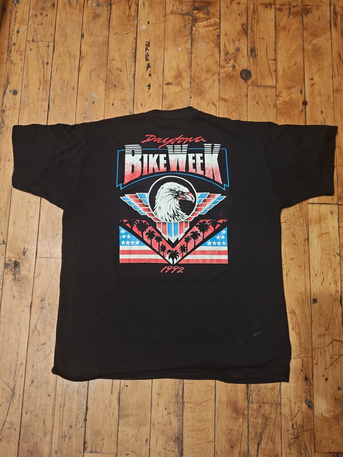 Daytona Beach Bike Week 1992 Graphic Print Black Cotton Crew Neck T-Shirt Large gallery