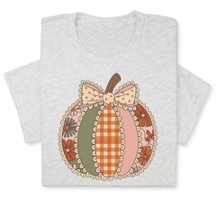 Retro Patchwork Pumpkin Fall T-Shirt – Cute Autumn Gift Tee