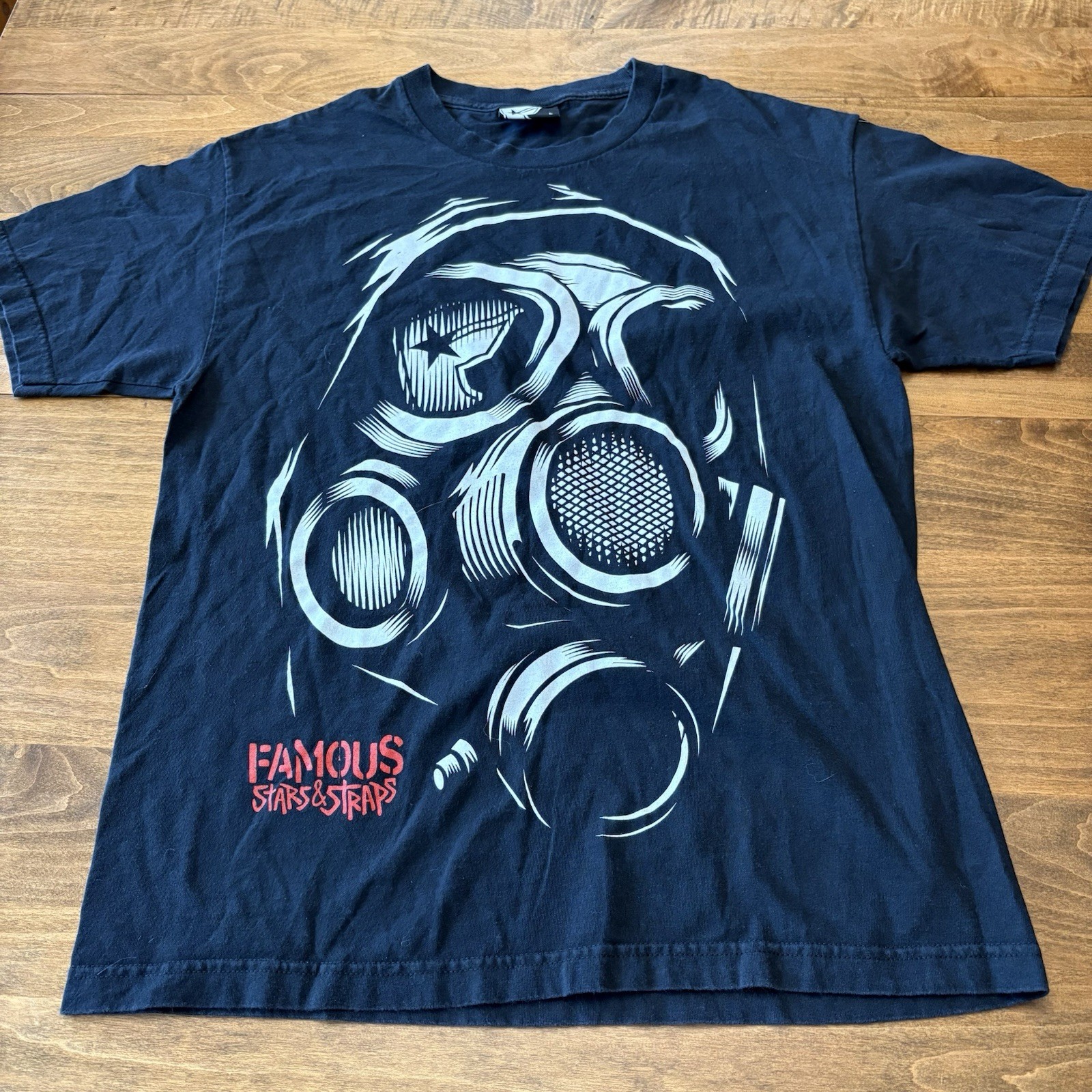 Famous Stars & Straps t shirt Mens Size LARGE Black Graffiti Gas Mask Goth Punk