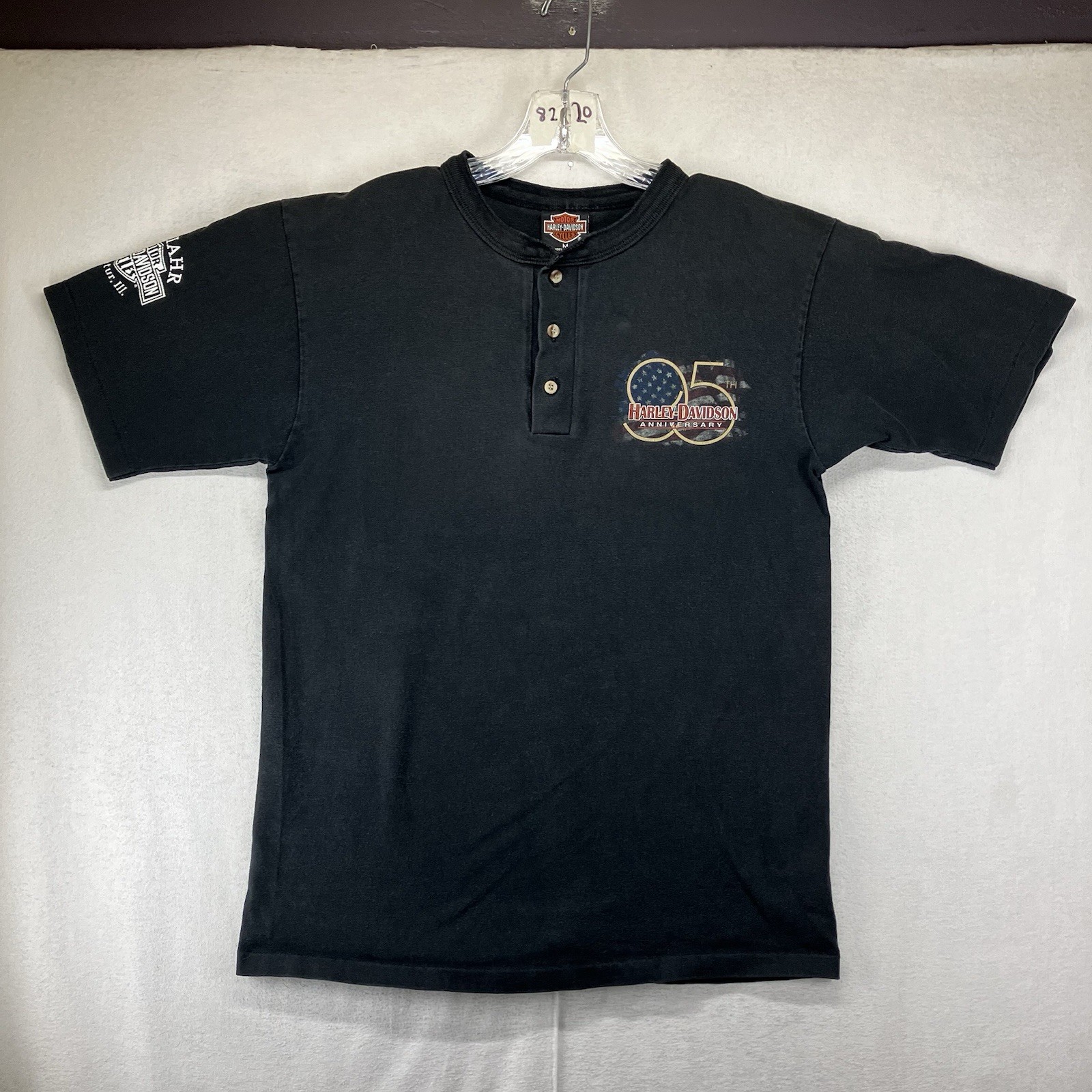 Harley Davidson Mens 3 Button Henley Single Stitch 1998 Faded Black Thick Knit M