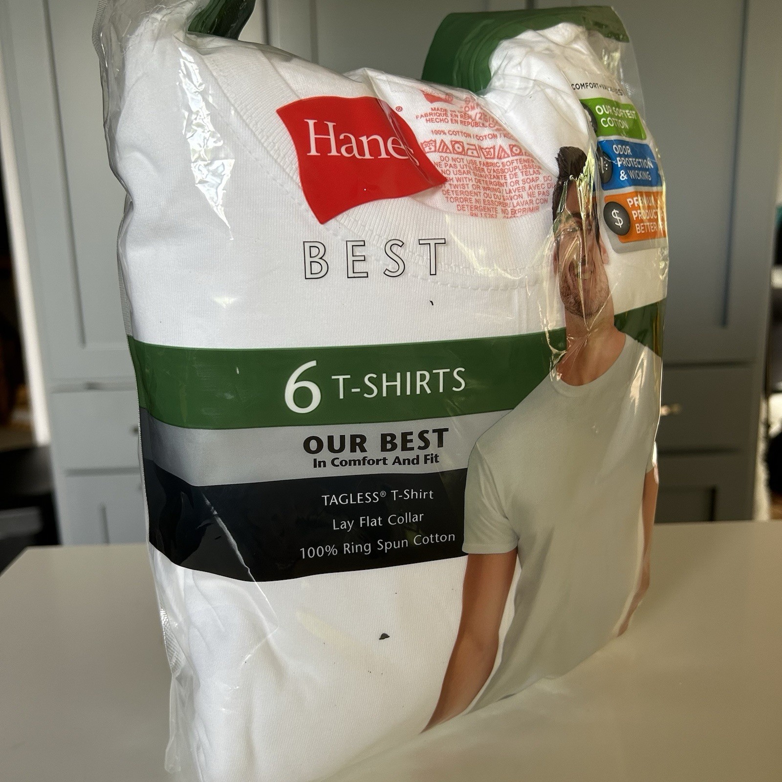 Hanes Men’s Best 6-Pack Crew T-Shirt 6 Pack Size 2XL in White