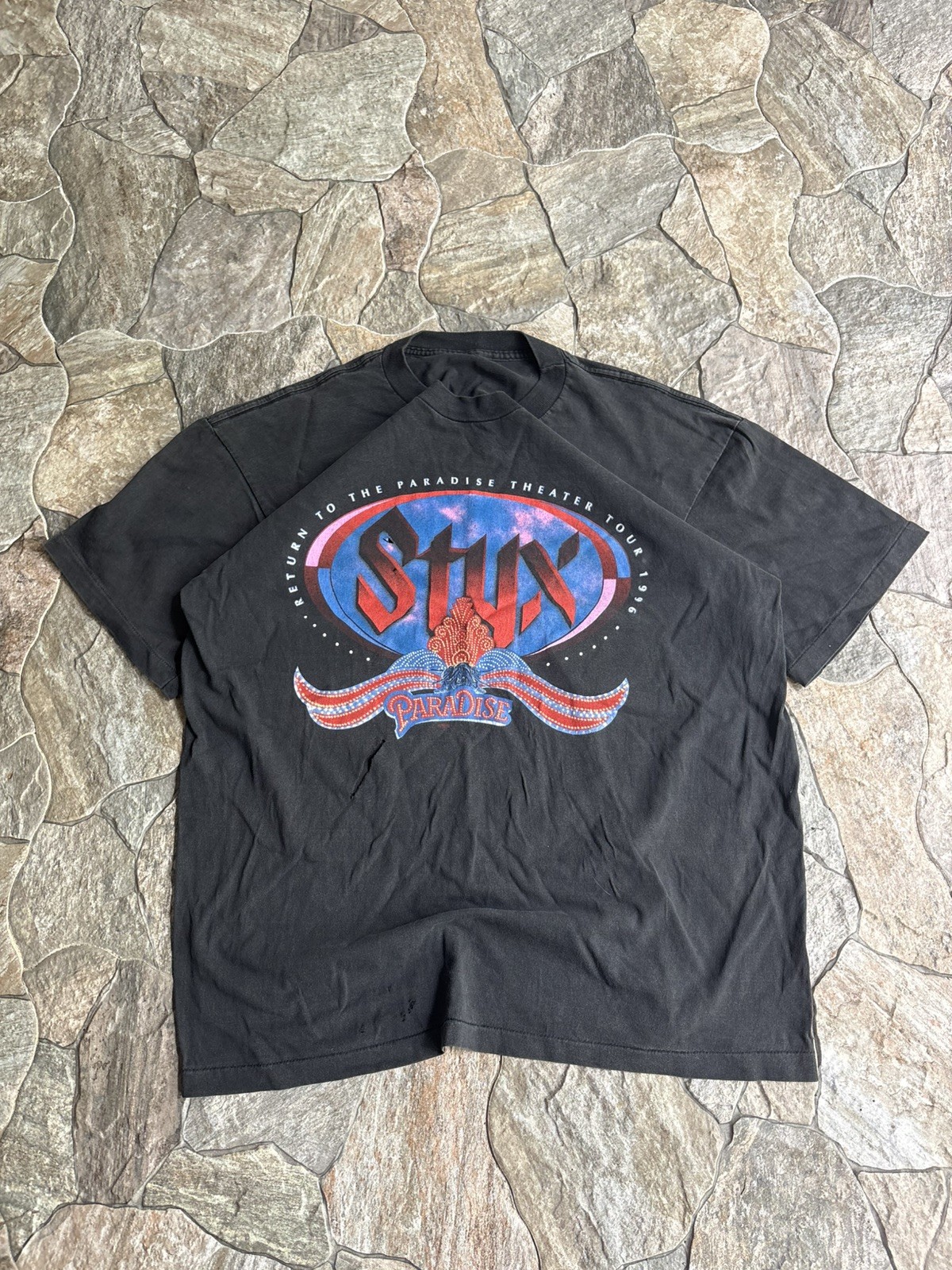 Vintage 1996 Styx Return To The Paradise Theatre Rock Band Shirt distressed