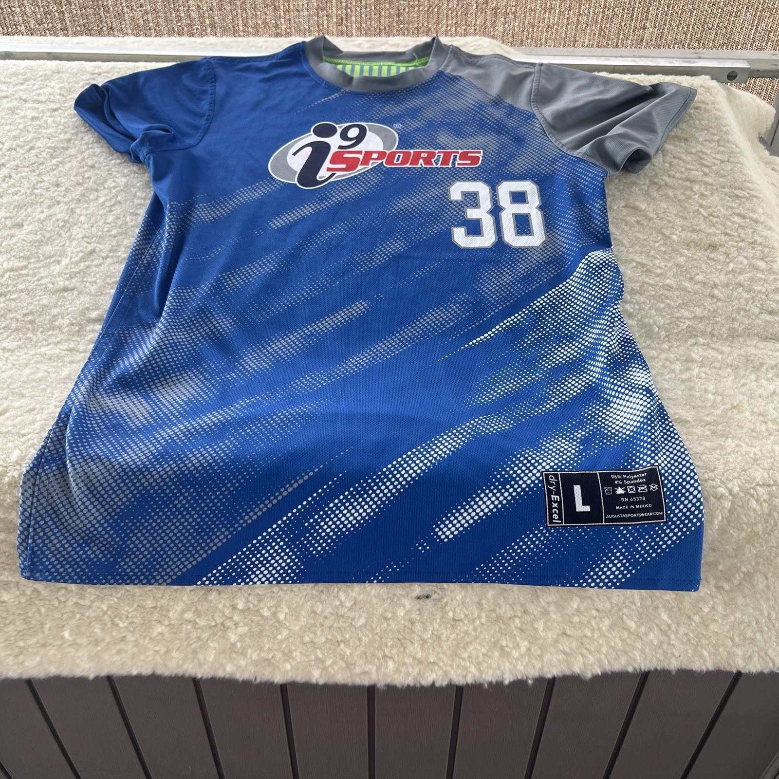 i9 Sports Jersey Shirt Large Blue  Short Sleeve Athletic Gym Top Reversible