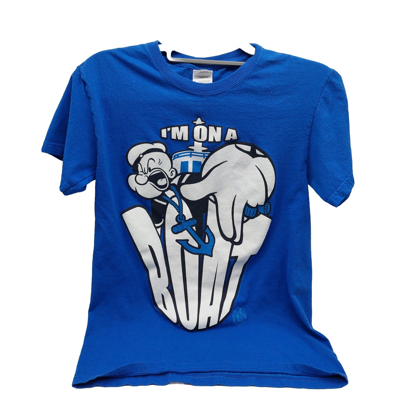 Popeye the Sailor Man T Shirt Size Small Blue White “I’m on a boat”