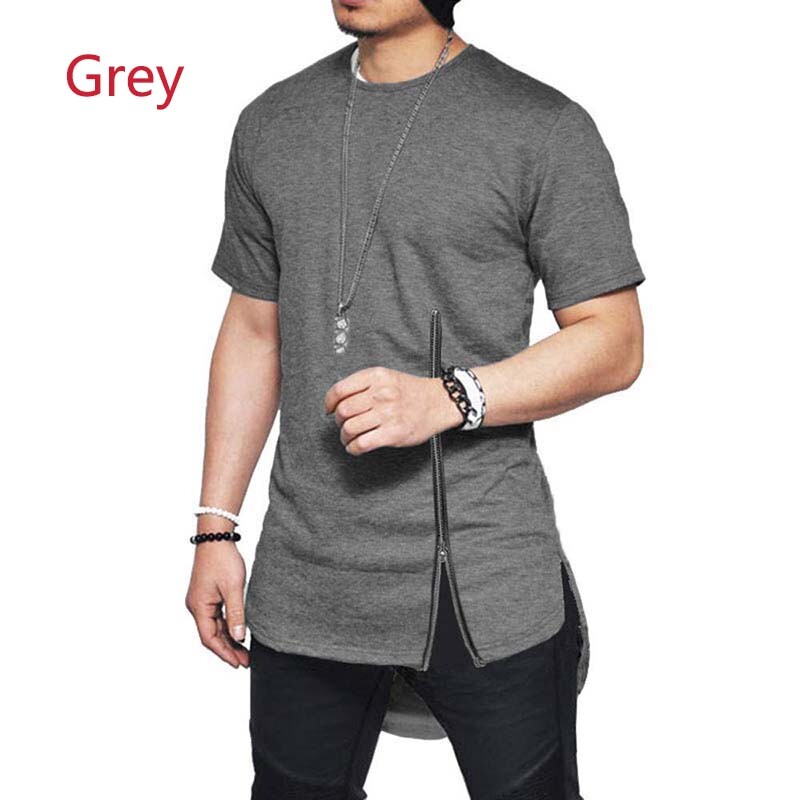 Men's Cotton Short Sleeve Zipper T Shirt Hip Hop Solid Hipster Streetwear Tshirt gallery