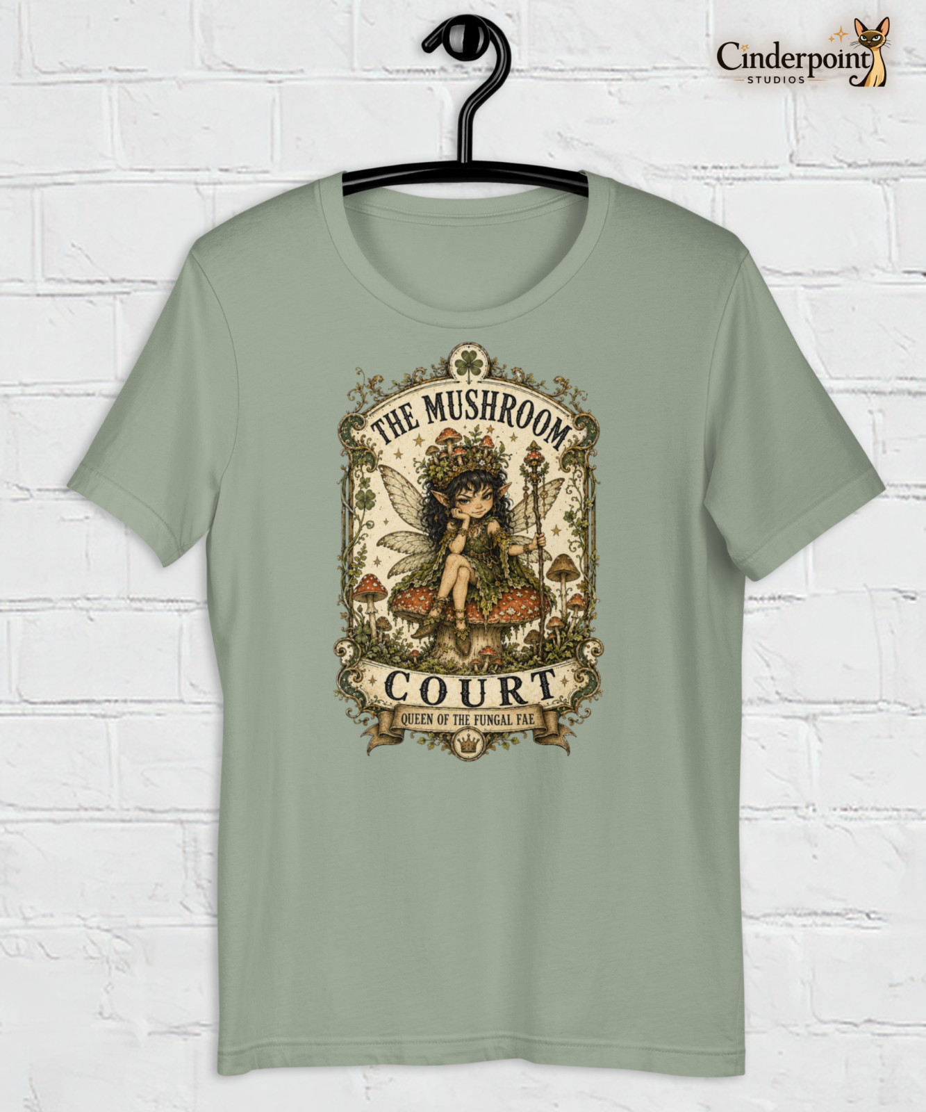 The Mushroom Court Fairy Queen Mab T-Shirt Goblincore Fantasy Fae Tee Sage XS-2X gallery