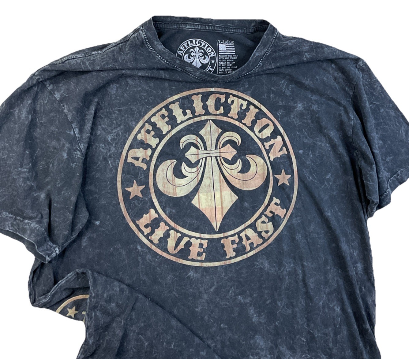 Affliction T-Shirt Sz XL Big Logo Distressed Black Y2K Grunge Retro Short Sleeve gallery