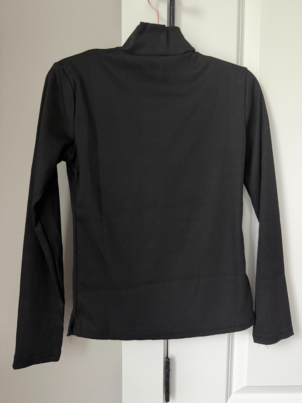 Black Mock Neck Quarter Zip Top Silver Zipper Slim Fit Long Sleeve Pullover gallery
