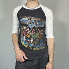 Vintage 80s Raglan Band Tee Van Halen Shirt Medium Black 1980 Tour 3/4 Sleeve