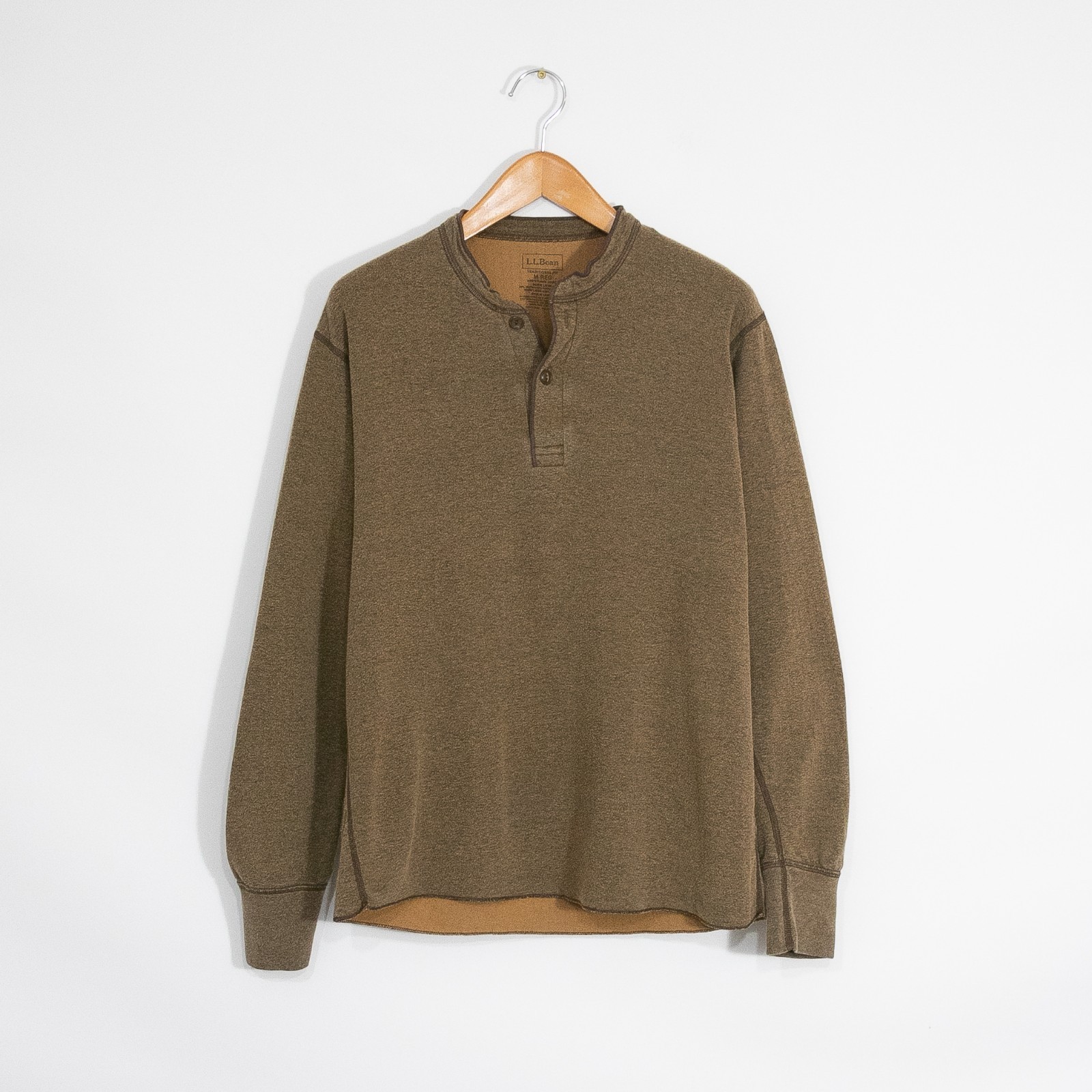 LL Bean Wool Blend Henley Thermal Shirt Mens Medium – Long Sleeve Dark Brown
