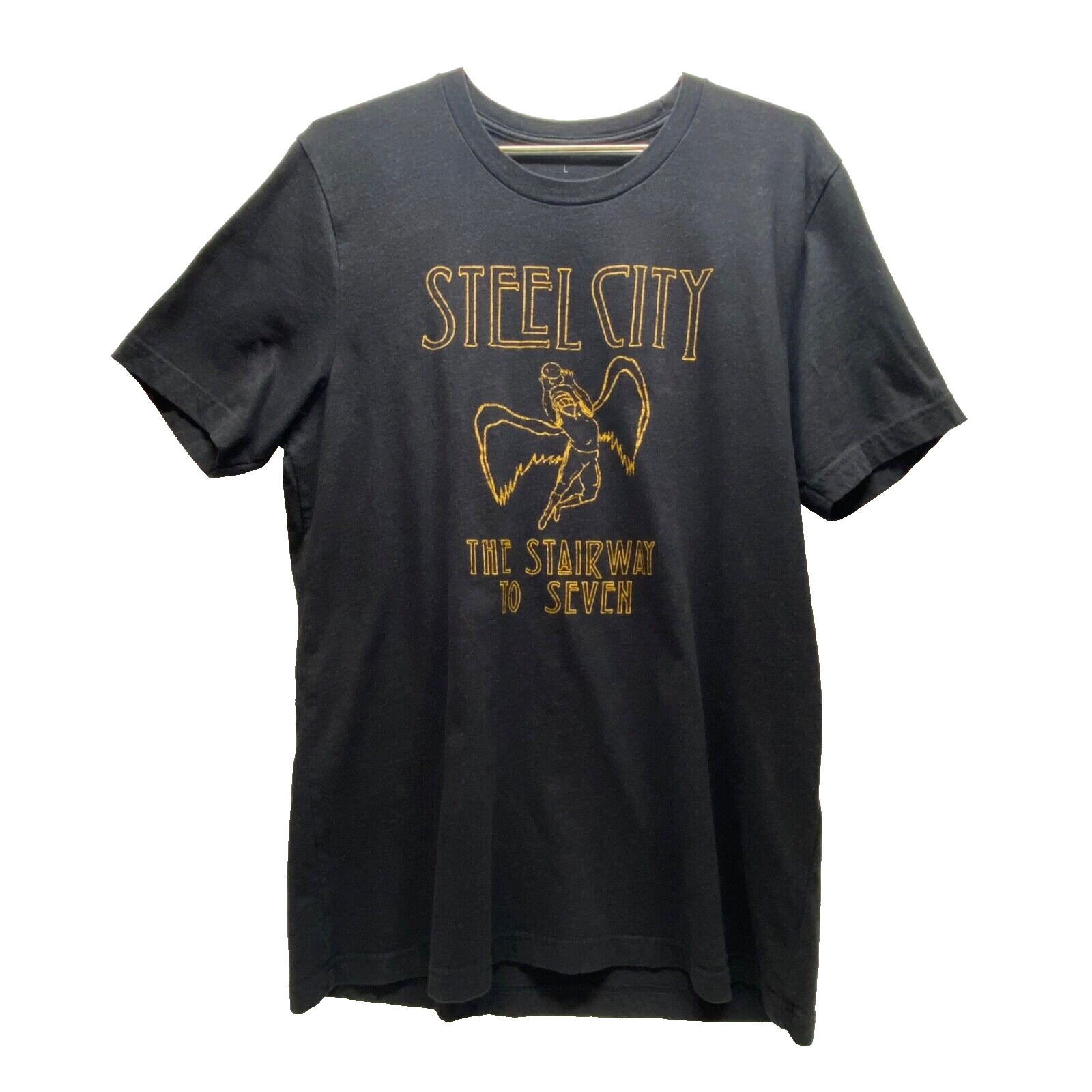 Steel City Stairway To Seven Shirt Adult Large Dark Gray Yellow Graphic Logo EUC gallery