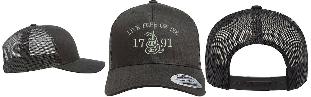 Yupoong Snapback Trucker Embroidered Hat Live Free or Die 2nd Amendment AR15