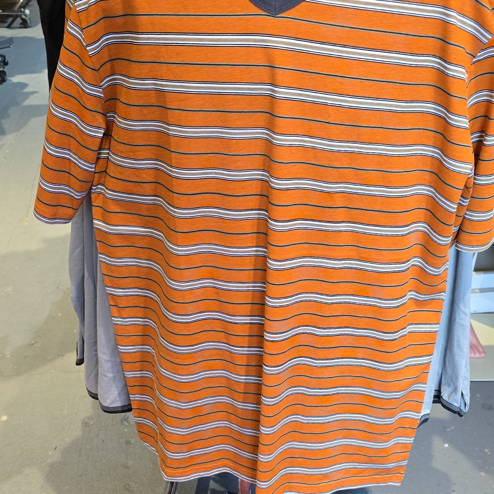 Orange Gray White Striped V-Neck Men’s Short Sleeve Cotton Knit T-Shirt