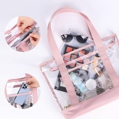 Large Clear Tote Bag with Zipper Closure Beach Travel Shoulder Handbag for Women
