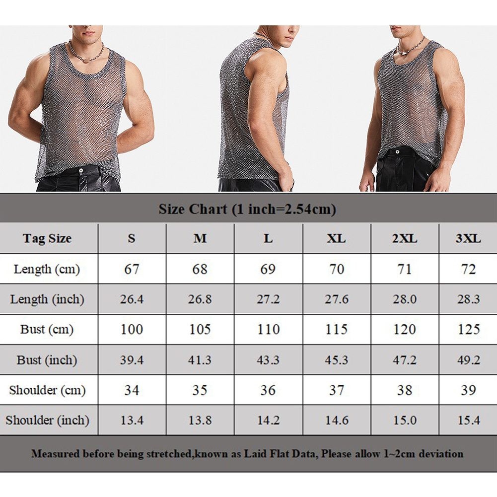 Mens Mesh Tank Top Glitter Muscle Tank Vacation Clothing Slight Stretch Clubwear gallery