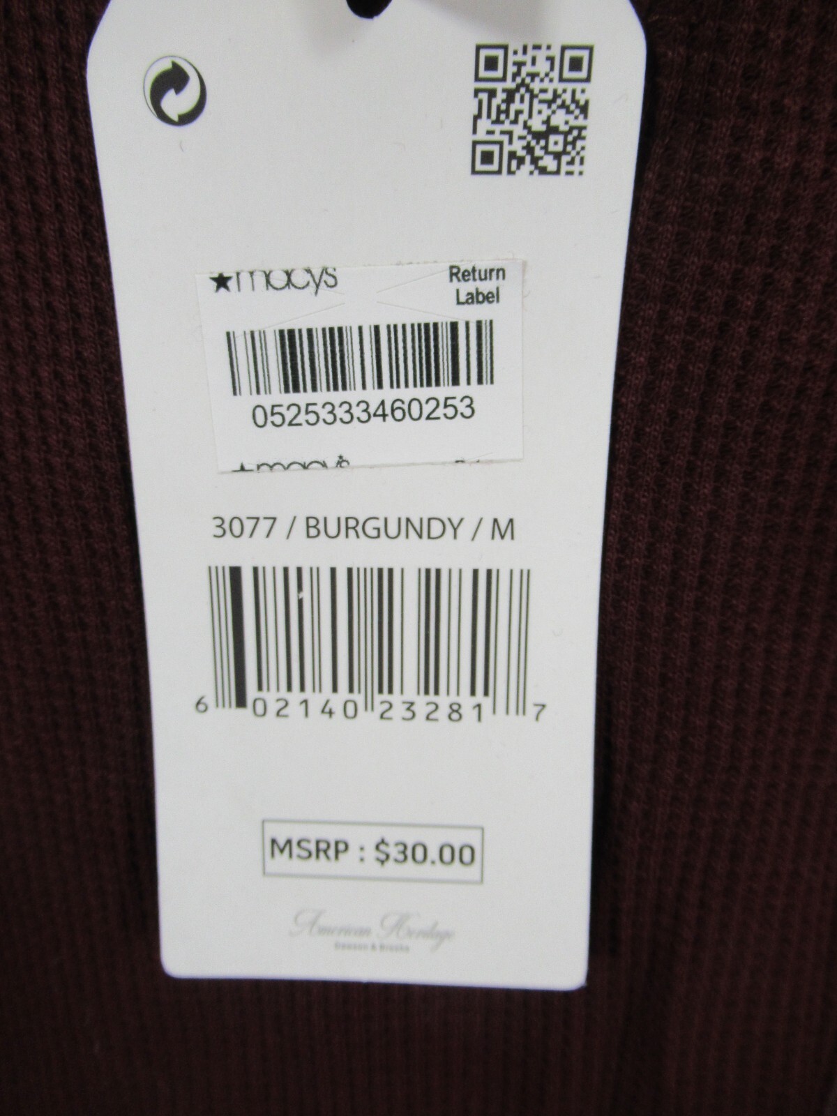 NEW Dawson & Brooks Thermal Henley Shirt Men Medium Burgundy American Heritage gallery